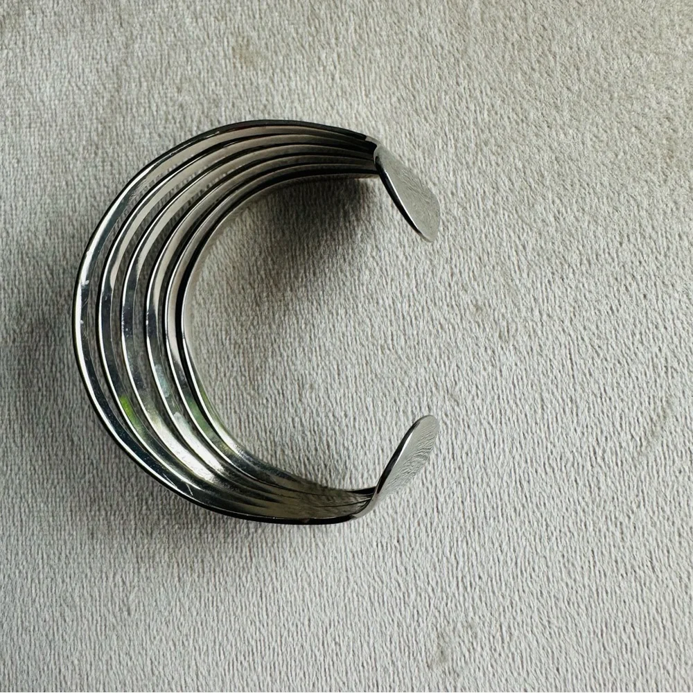 Silver Multi-Strand Open Cuff Bracelet | Wide Modern Statement Bangle - Picture 4 of 8